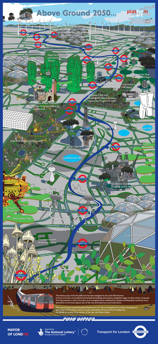 Illustration for article titled A 2050 Tourist Map Of The Picadilly Line In London
